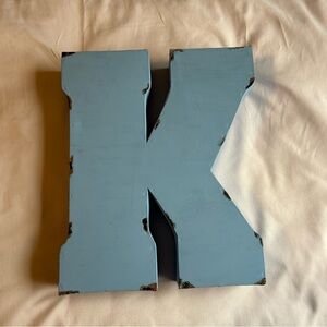 Rustic Metal K Wall Decor – Light Blue